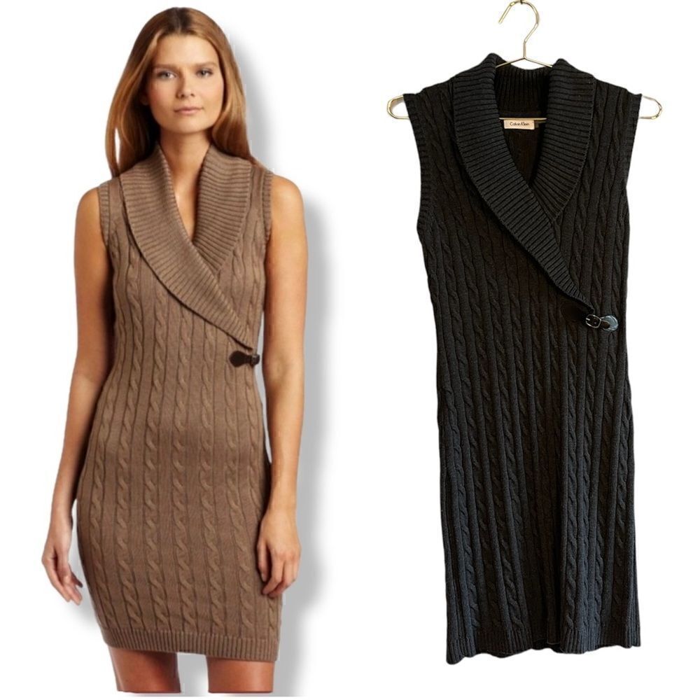 Calvin Klein Sleeveless Sweater Dress in Dark Gray | SZ L
